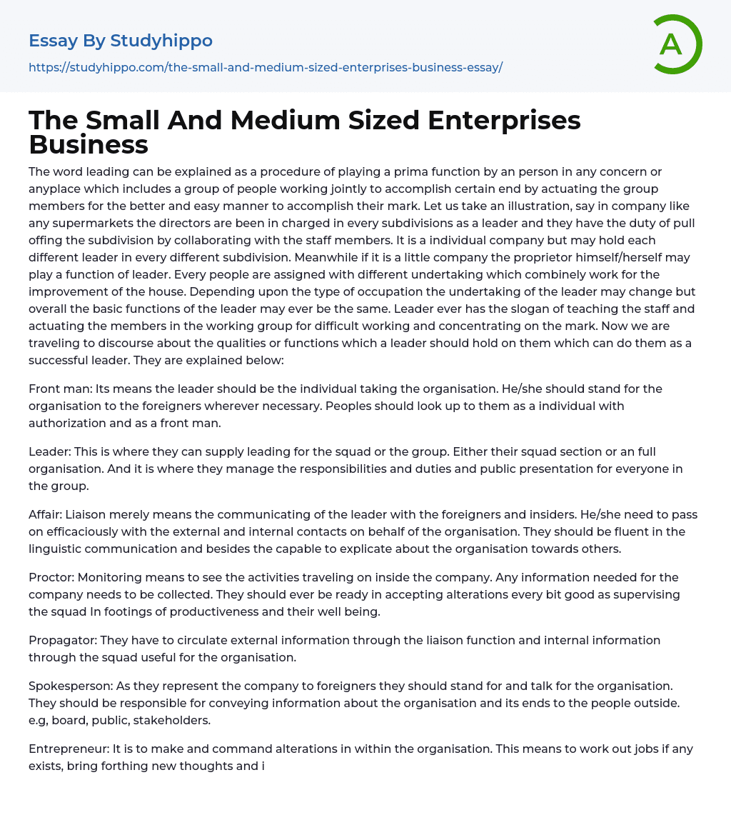 The Small And Medium Sized Enterprises Business Essay Example