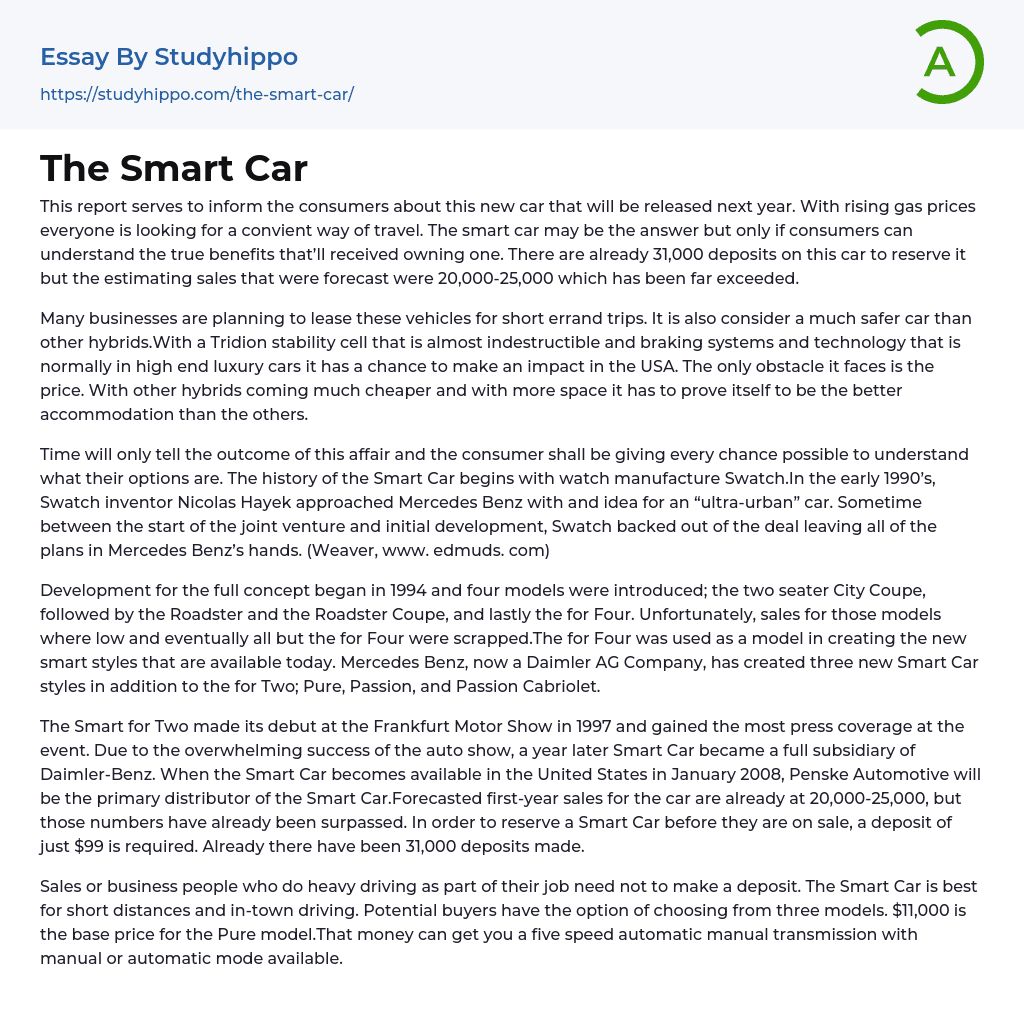 The Smart Car Essay Example