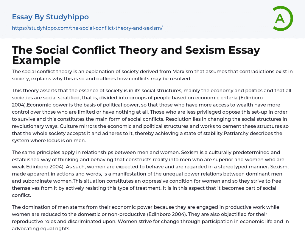 The Social Conflict Theory and Sexism Essay Example