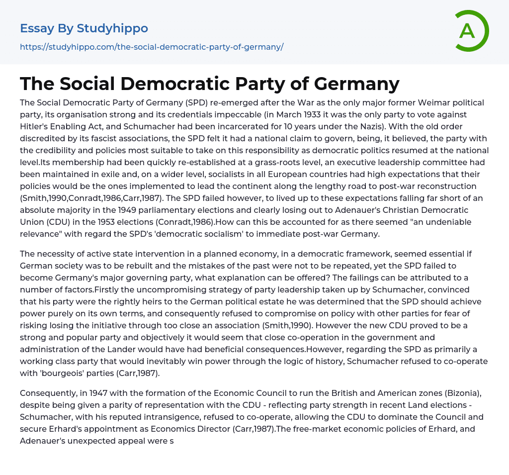 The Social Democratic Party of Germany Essay Example