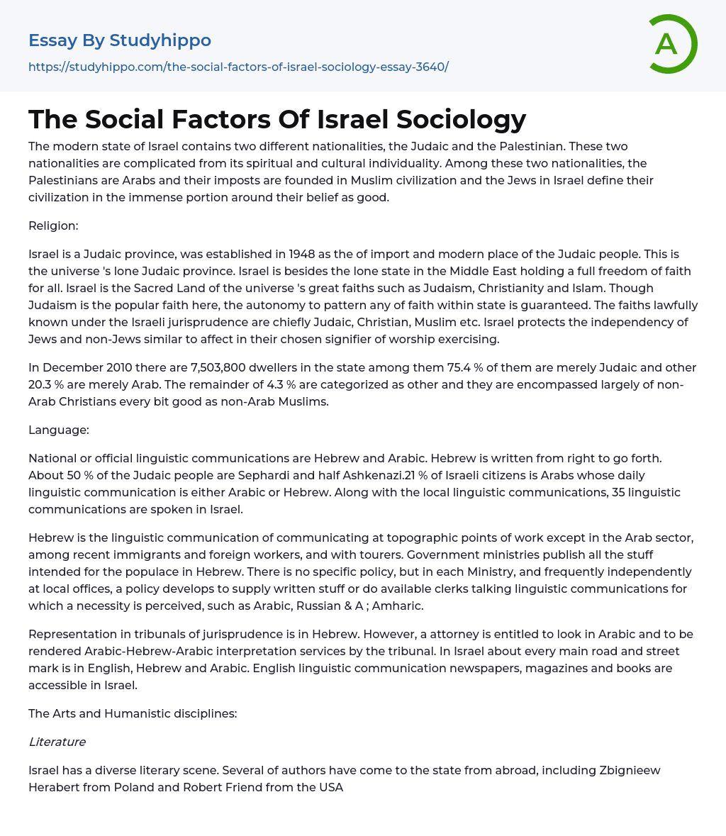The Social Factors Of Israel Sociology Essay Example
