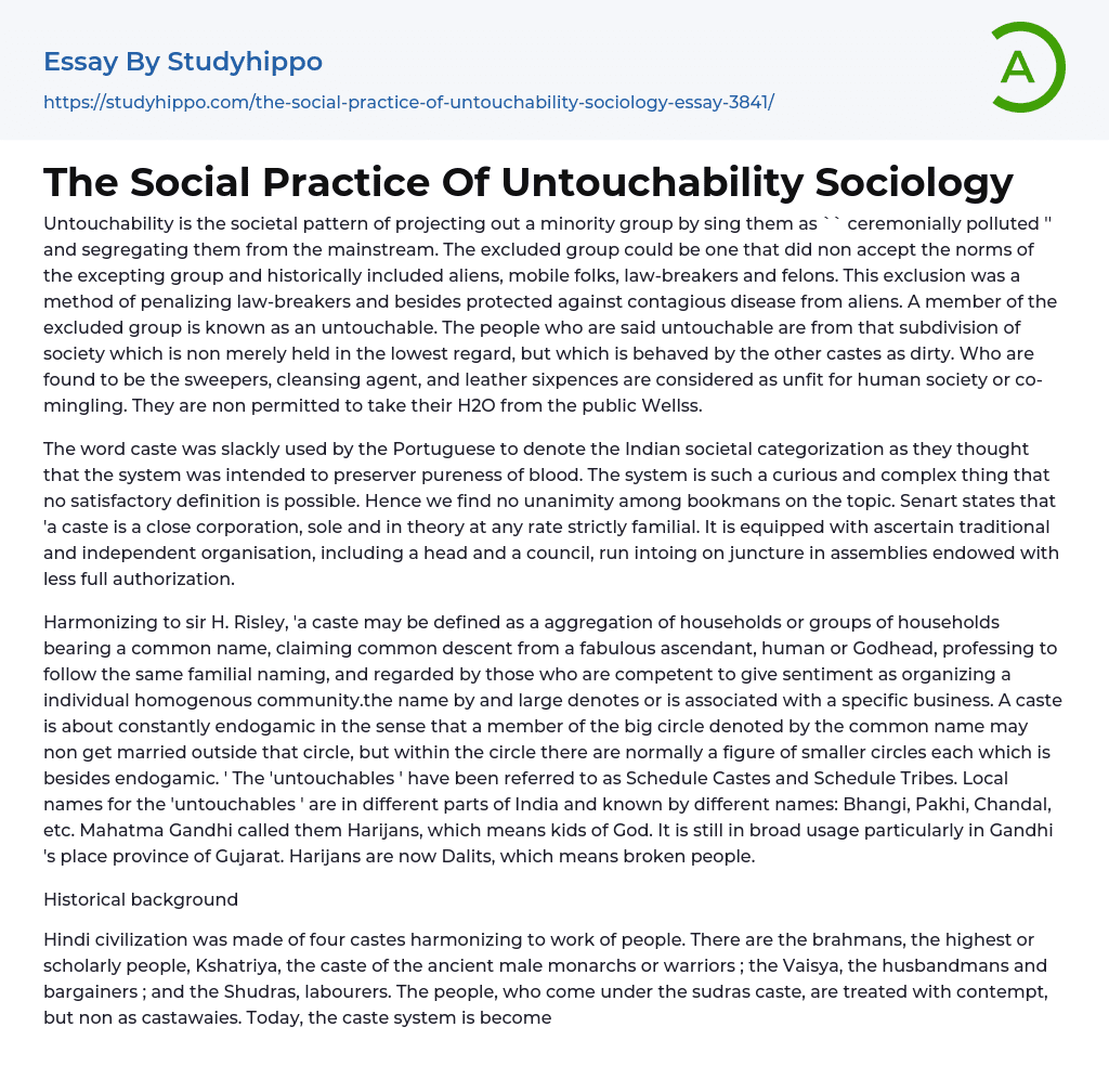 The Social Practice Of Untouchability Sociology Essay Example