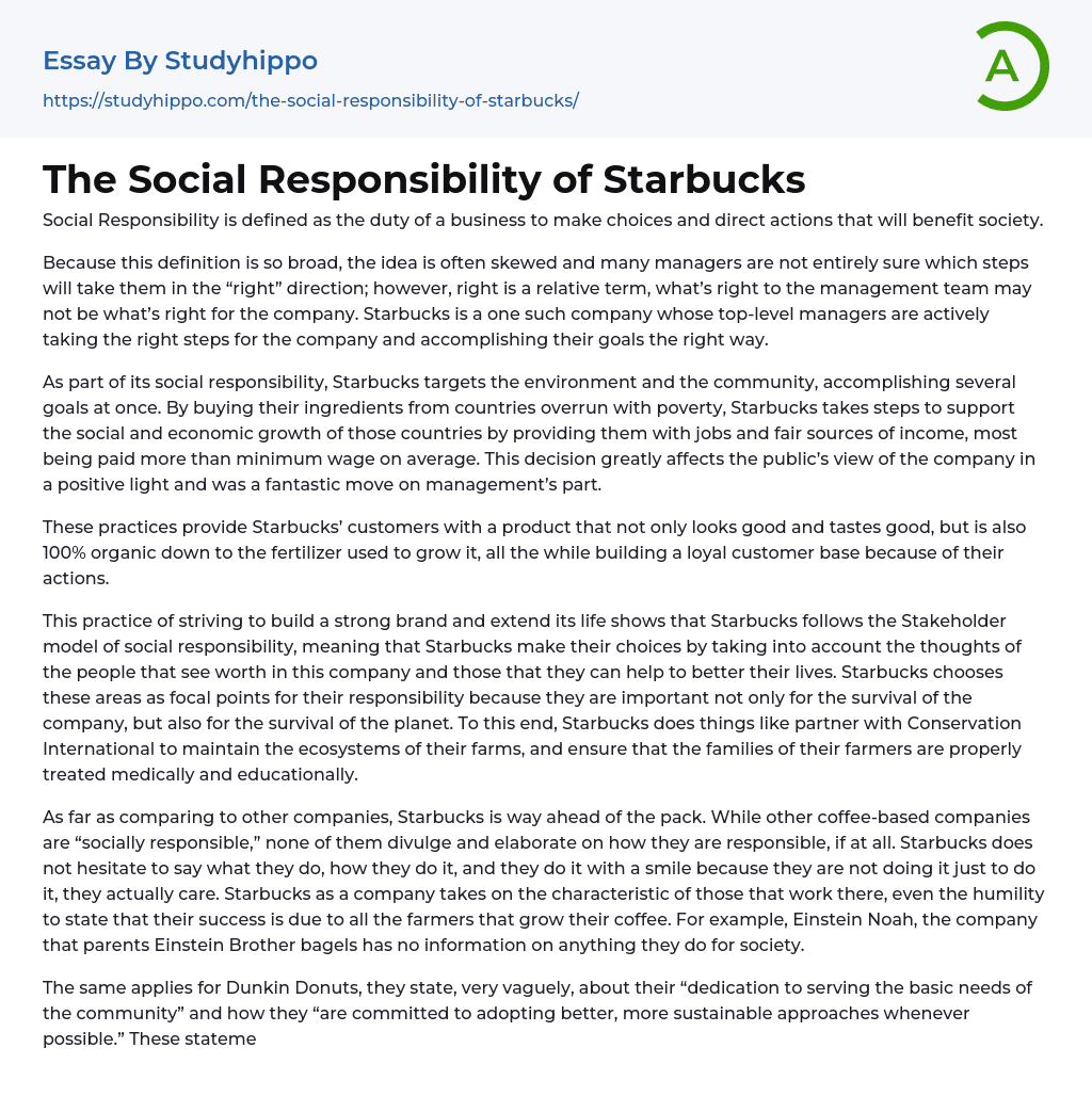 The Social Responsibility of Starbucks Essay Example
