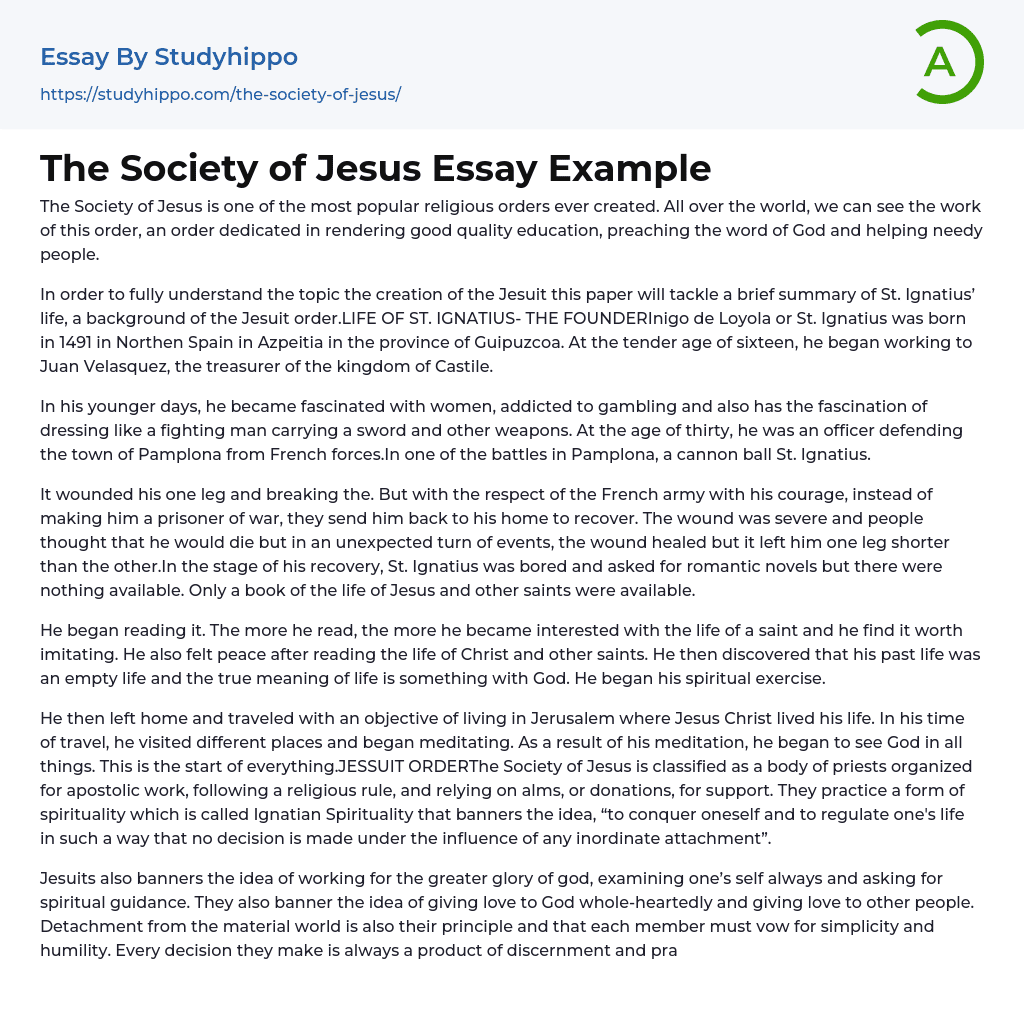 The Society of Jesus Essay Example