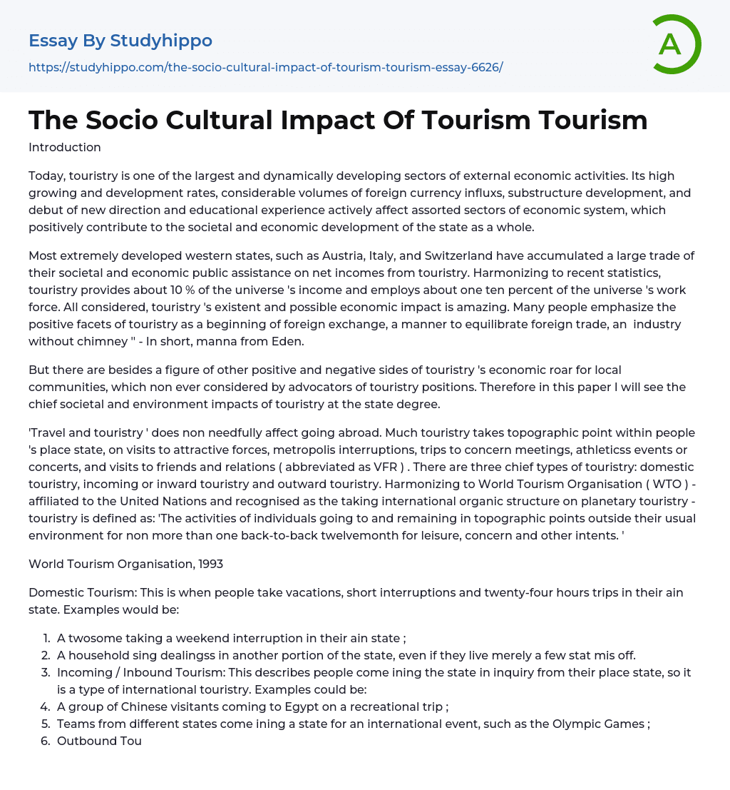 The Socio Cultural Impact Of Tourism Tourism