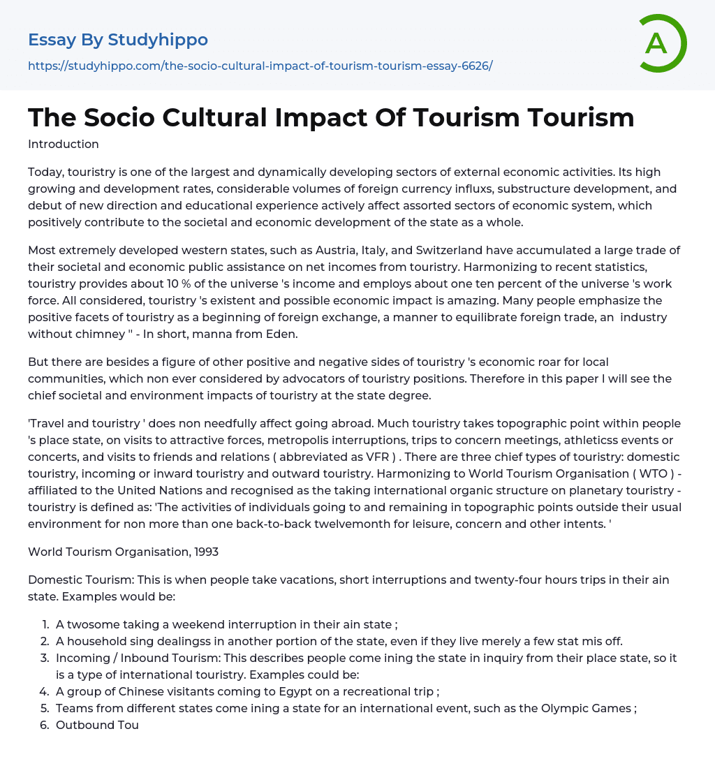 The Socio Cultural Impact Of Tourism Tourism Essay Example