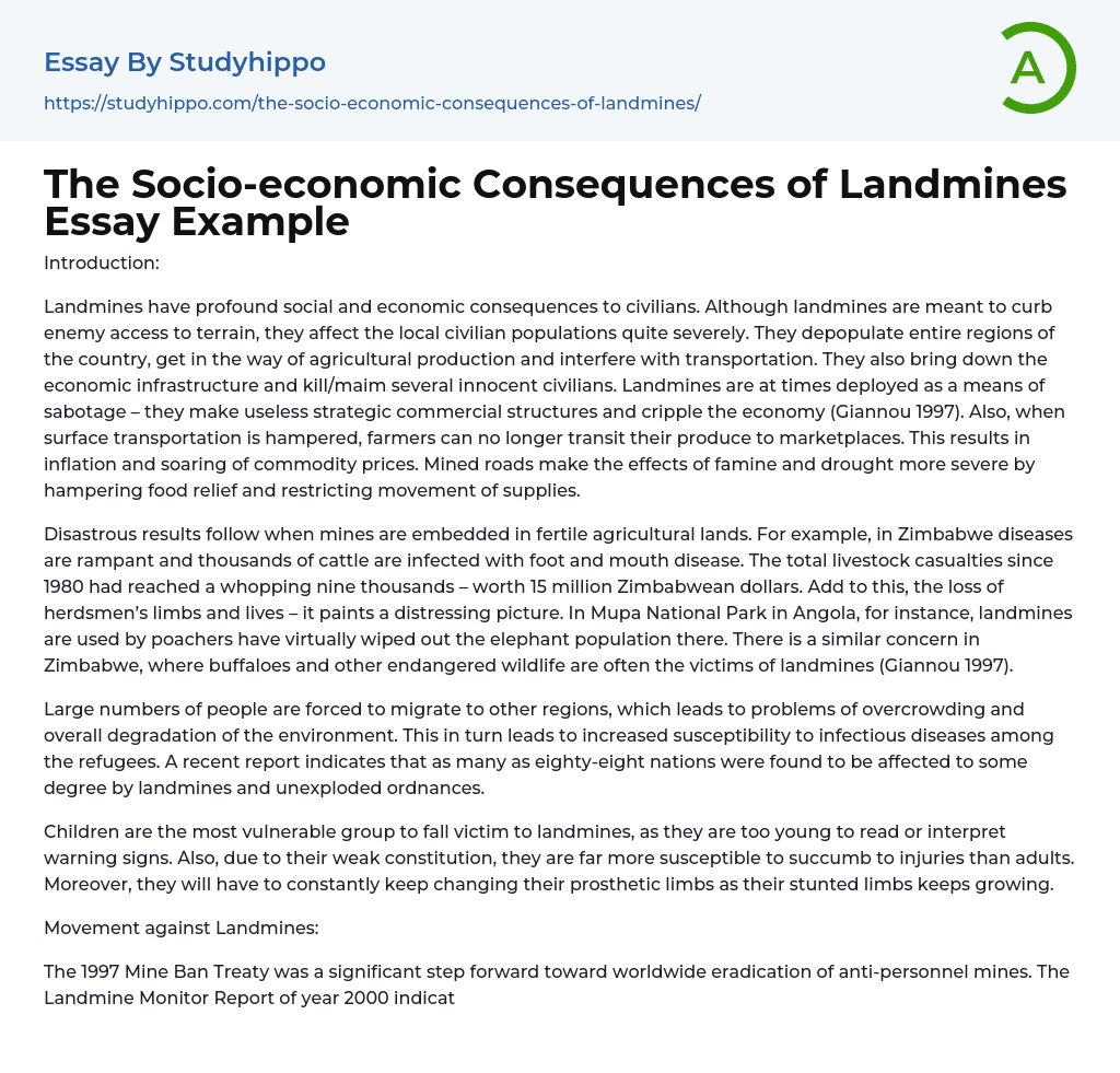 The Socio-economic Consequences of Landmines Essay Example
