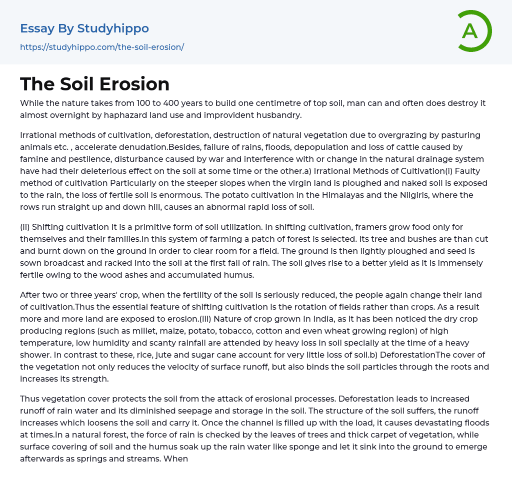 The Soil Erosion Essay Example