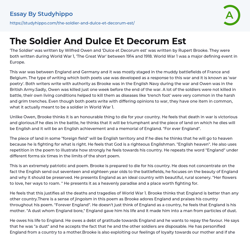 The Soldier And Dulce Et Decorum Est Essay Example