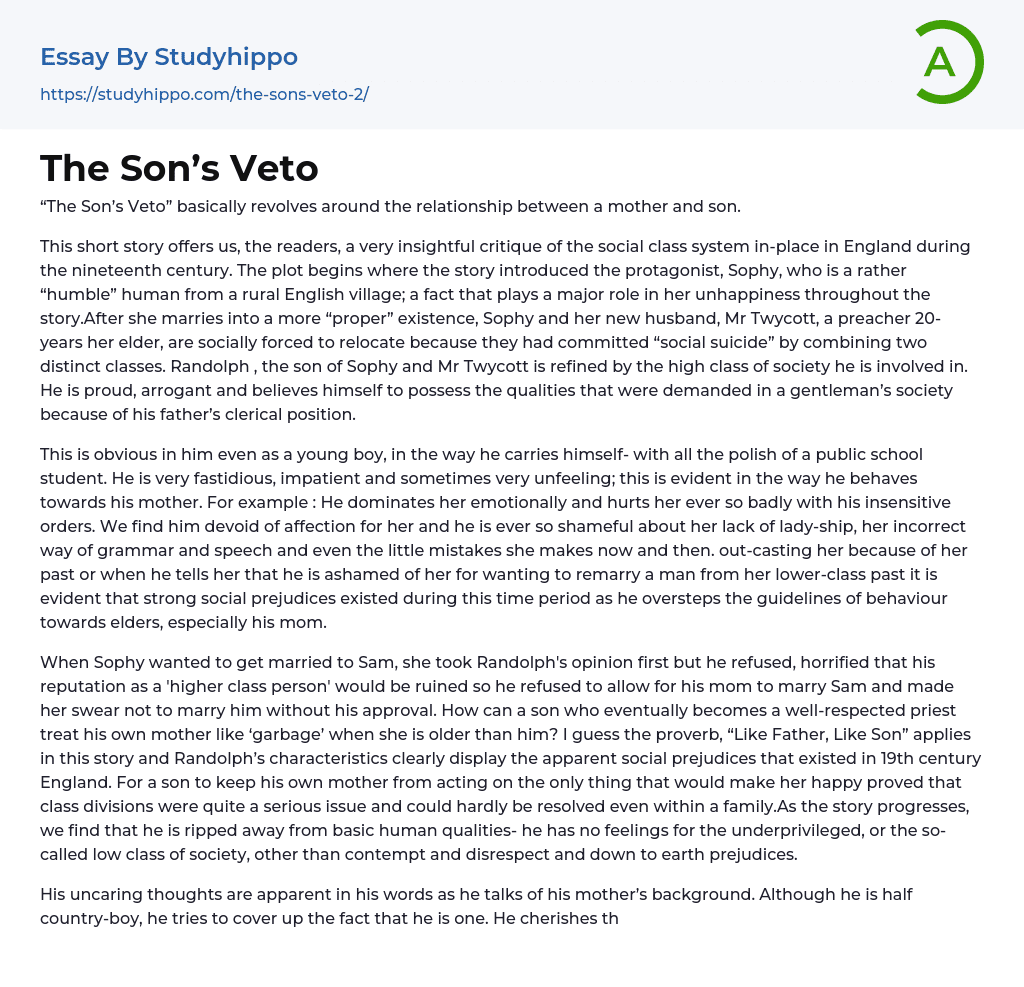 The Son’s Veto Essay Example