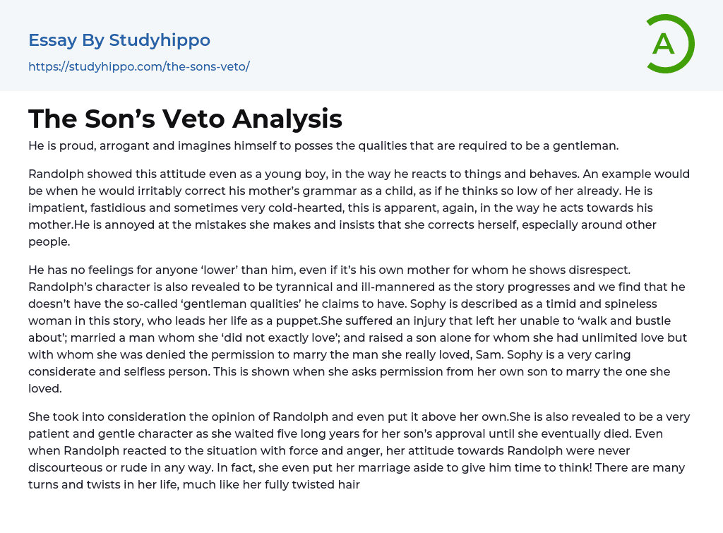 The Son’s Veto Analysis Essay Example