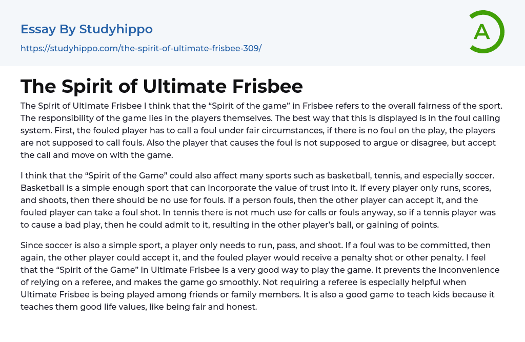 The Spirit of Ultimate Frisbee Essay Example