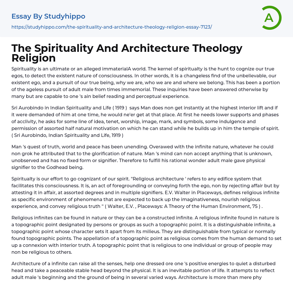 The Spirituality And Architecture Theology Religion Essay Example