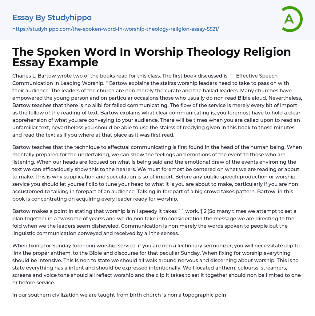 The Spoken Word In Worship Theology Religion Essay Example