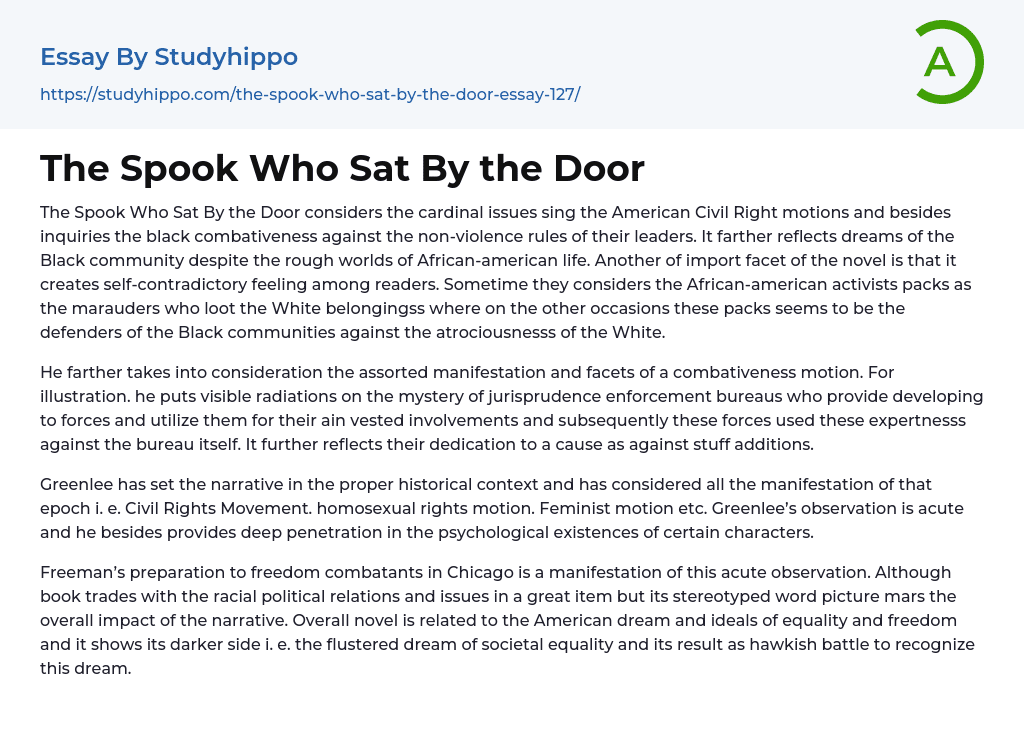 The Spook Who Sat By the Door Essay Example