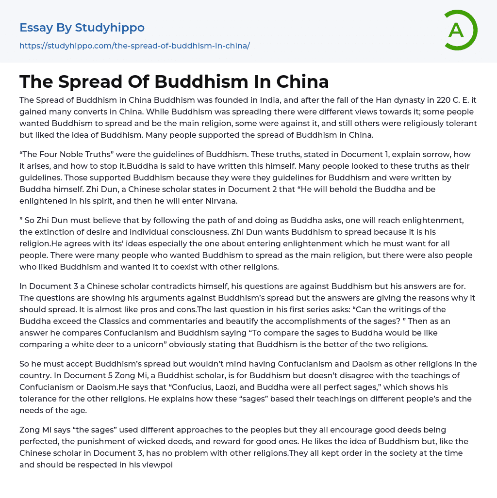 The Spread Of Buddhism In China Essay Example