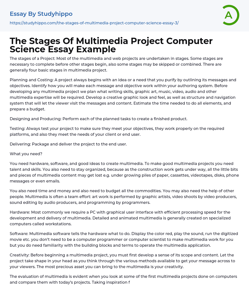 The Stages Of Multimedia Project Computer Science Essay Example