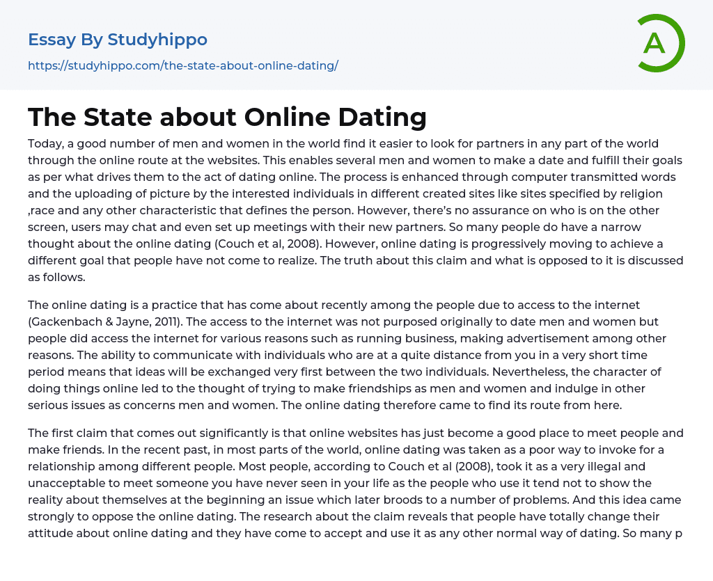 The State about Online Dating Essay Example