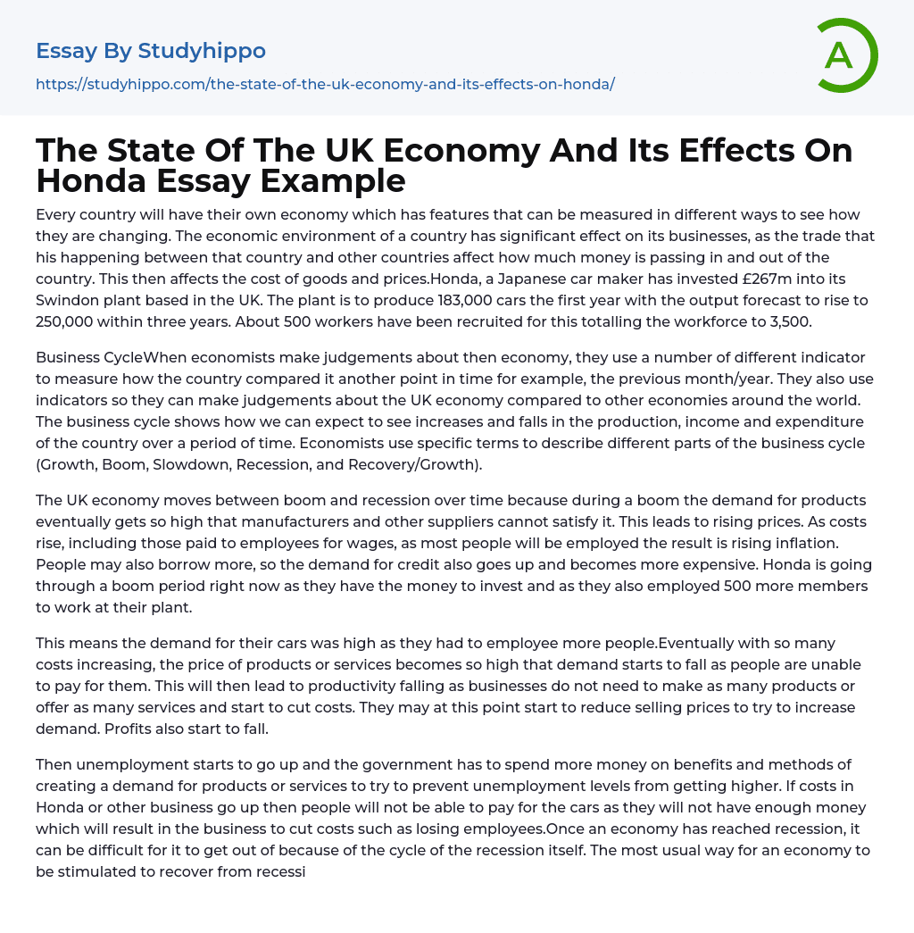 The State Of The UK Economy And Its Effects On Honda Essay Example