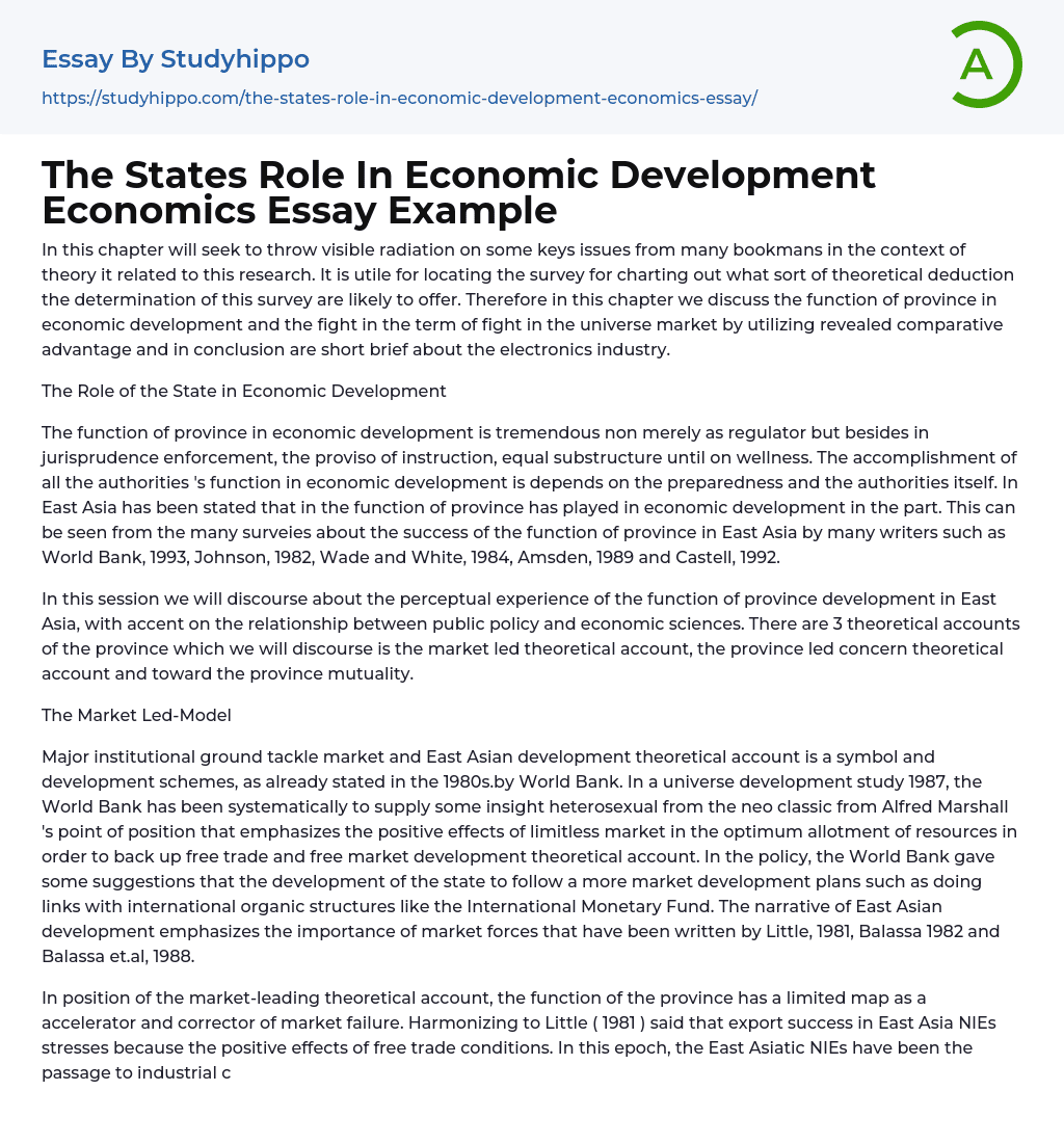 The States Role In Economic Development Economics Essay Example