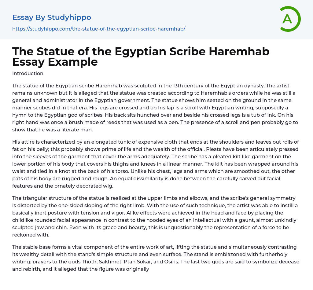 The Statue of the Egyptian Scribe Haremhab Essay Example