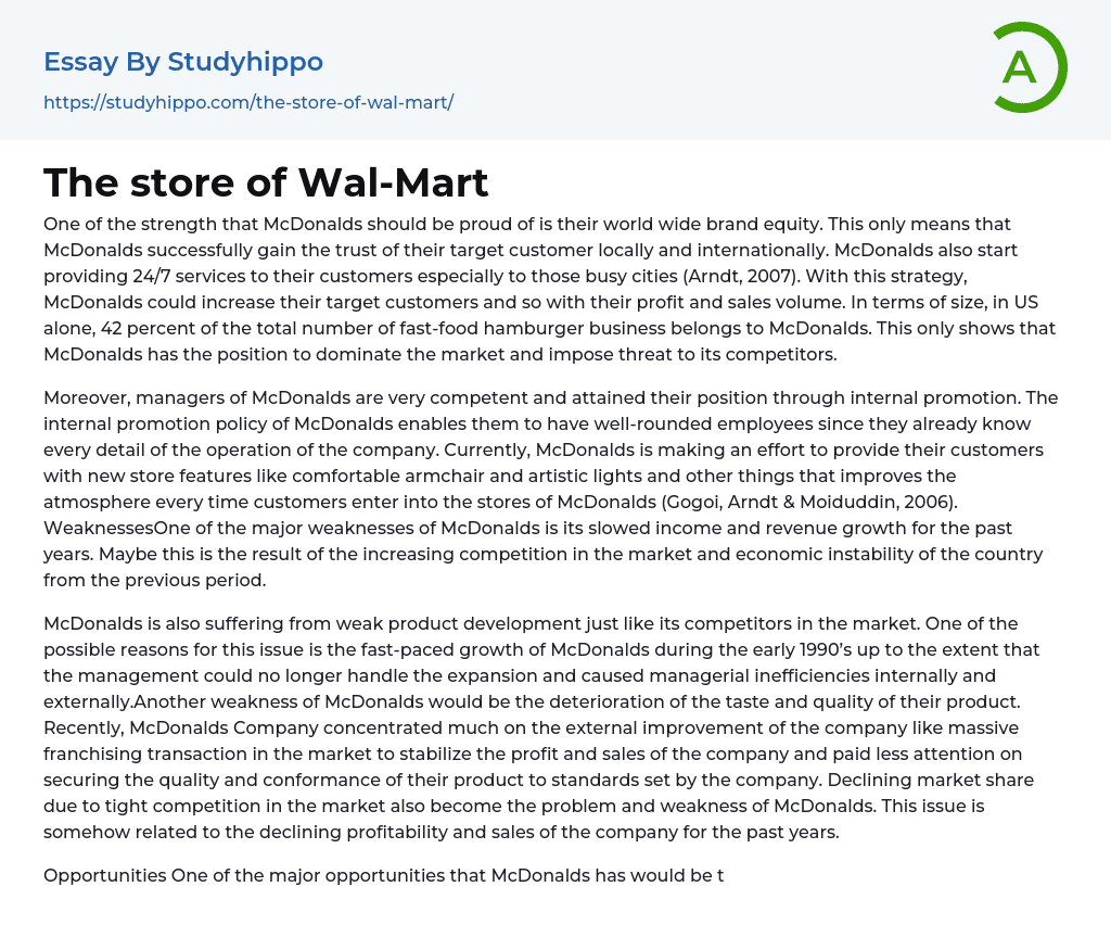 The store of Wal-Mart Essay Example