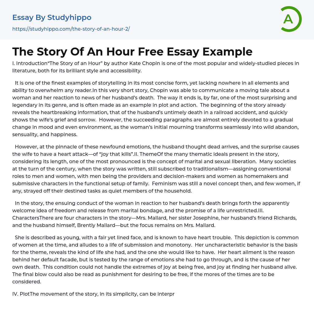 The Story Of An Hour Free Essay Example