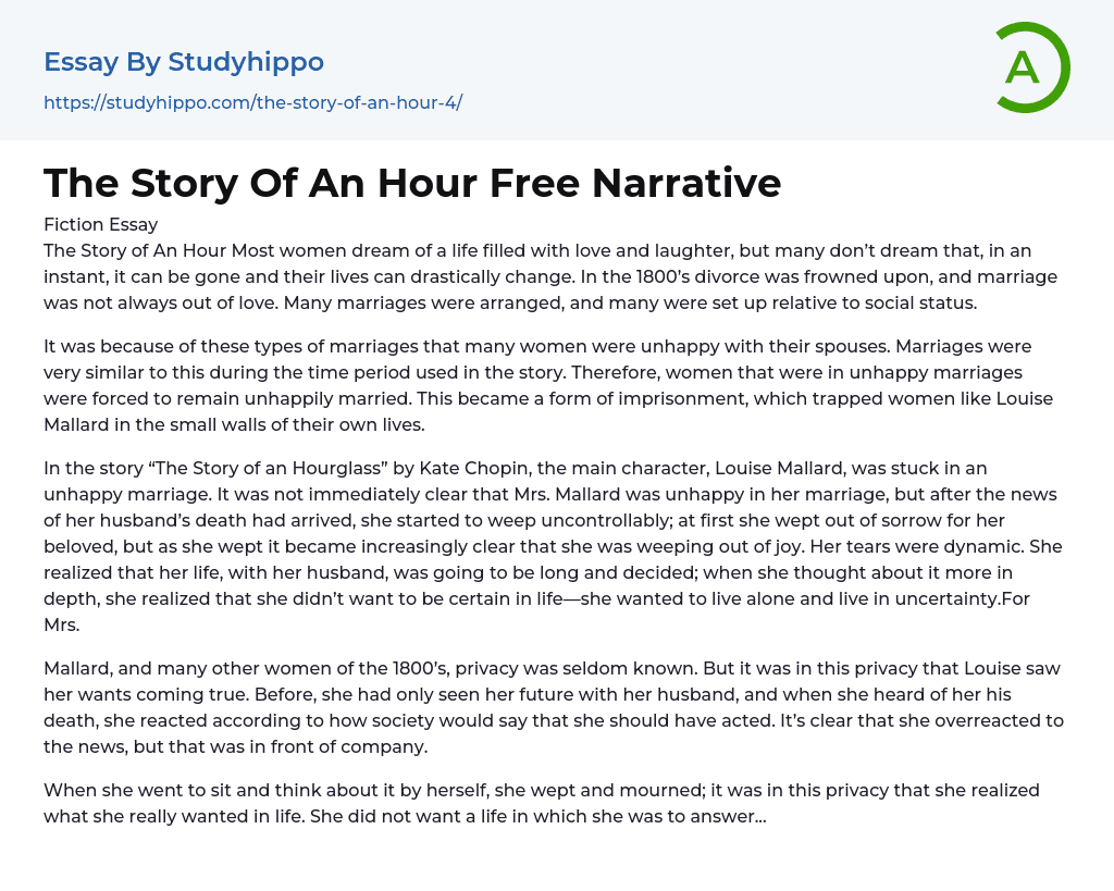 The Story Of An Hour Free Narrative Essay Example StudyHippo