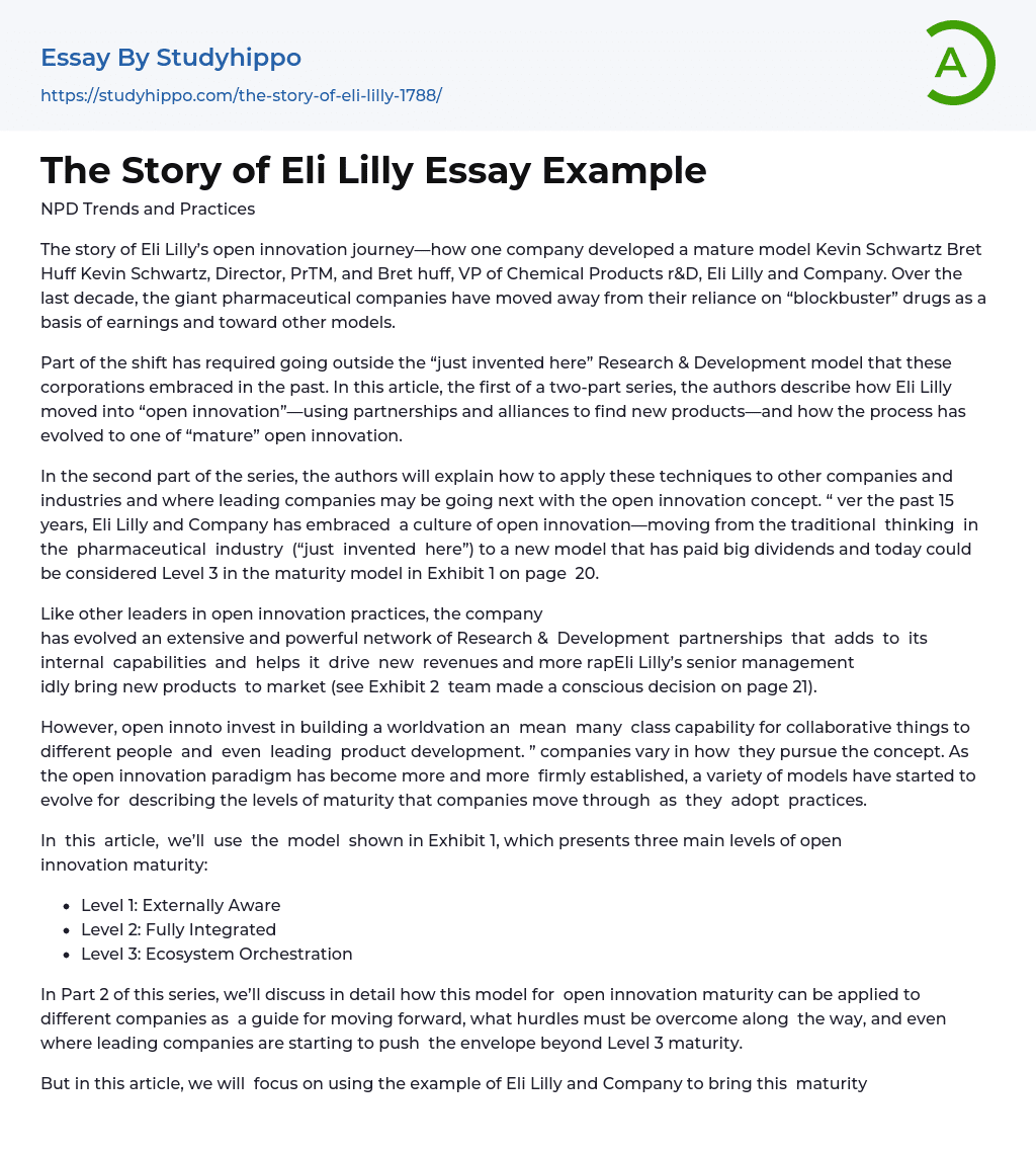 The Story of Eli Lilly Essay Example