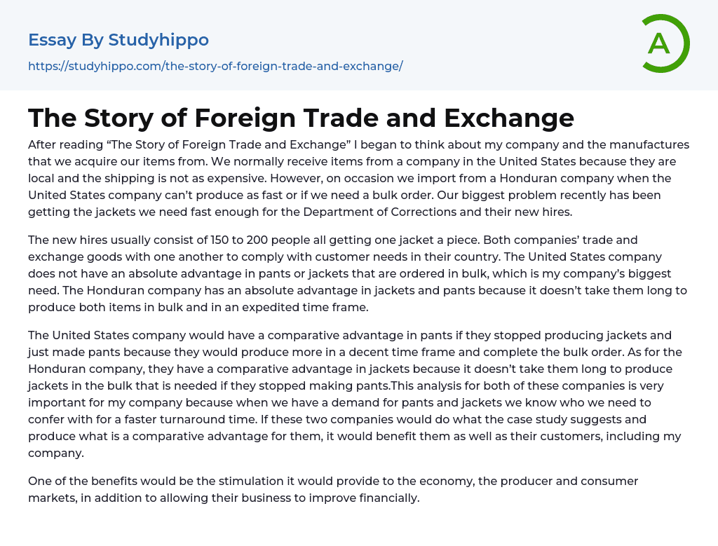 The Story of Foreign Trade and Exchange Essay Example