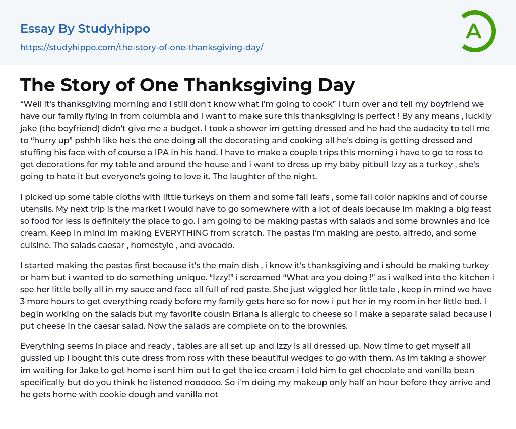 The Story of One Thanksgiving Day Essay Example