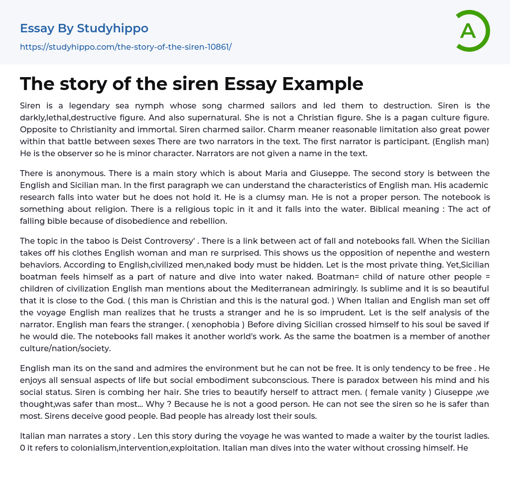 The story of the siren Essay Example