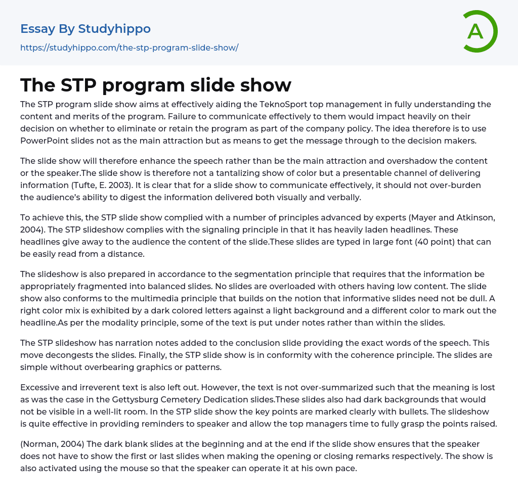The STP program slide show Essay Example