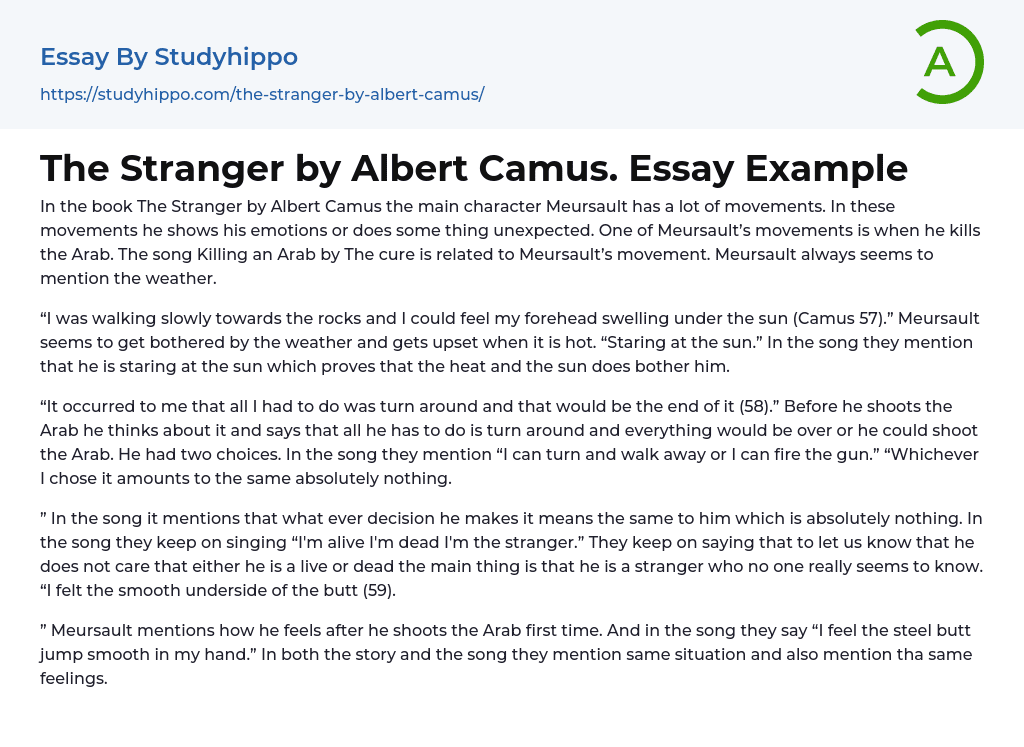 The Stranger by Albert Camus. Essay Example