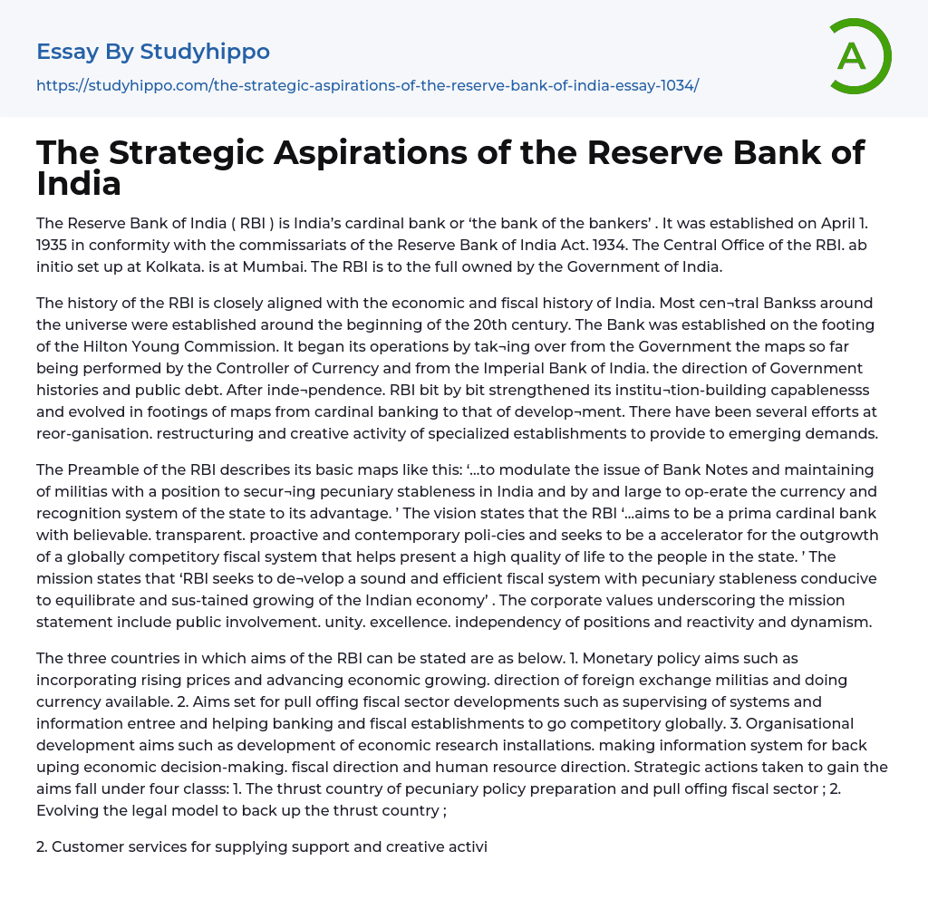 The Strategic Aspirations of the Reserve Bank of India Essay Example