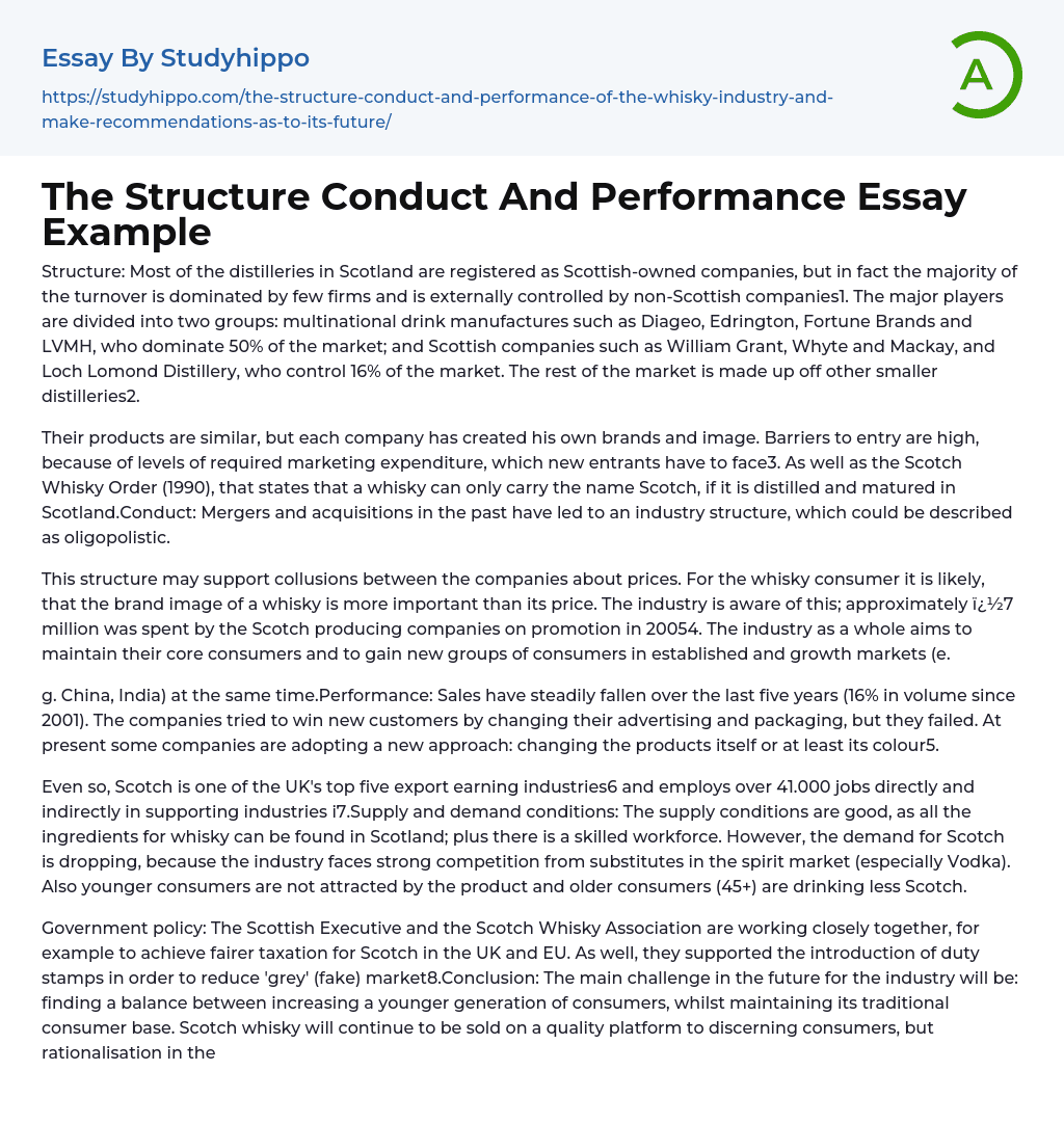 The Structure Conduct And Performance Essay Example