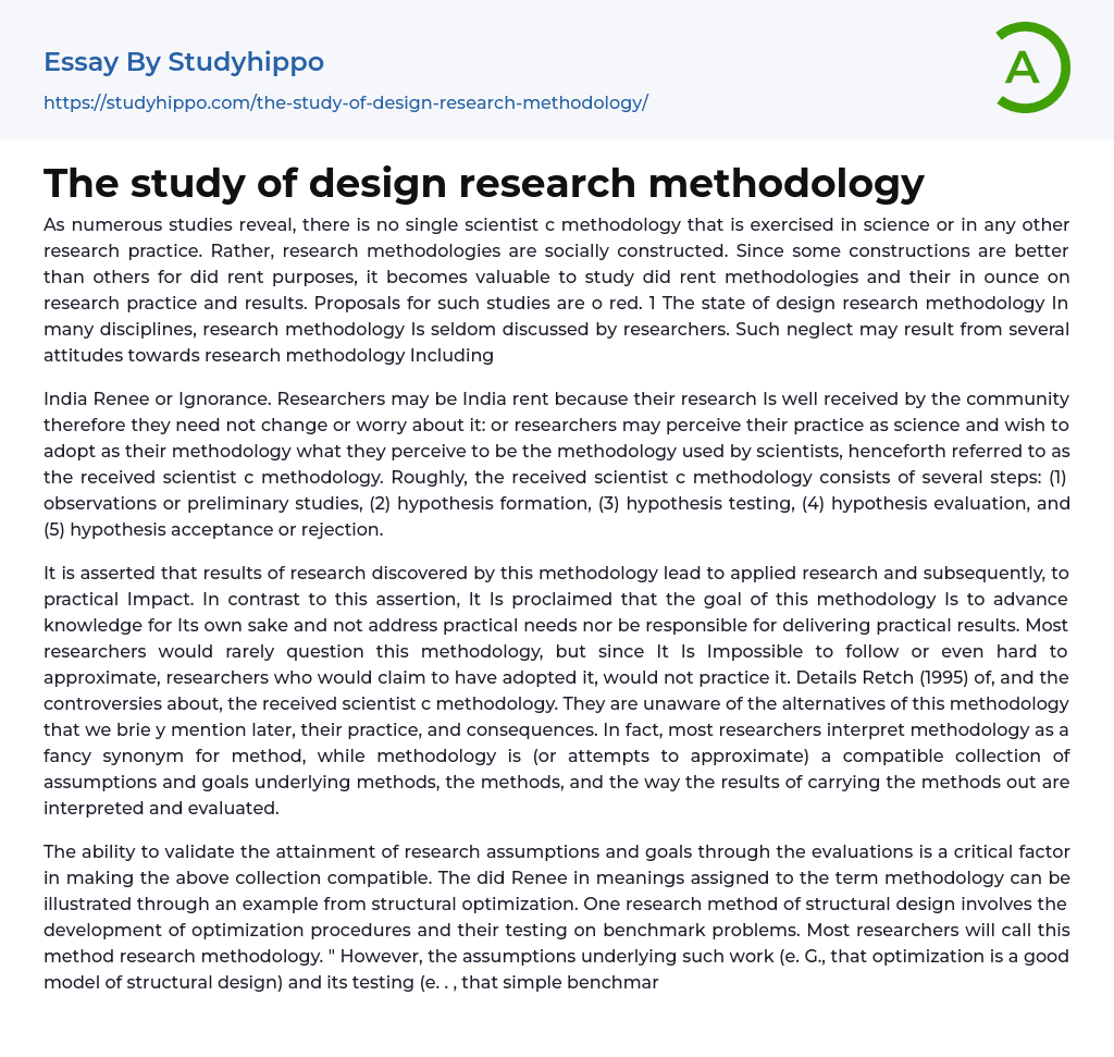 The study of design research methodology Essay Example
