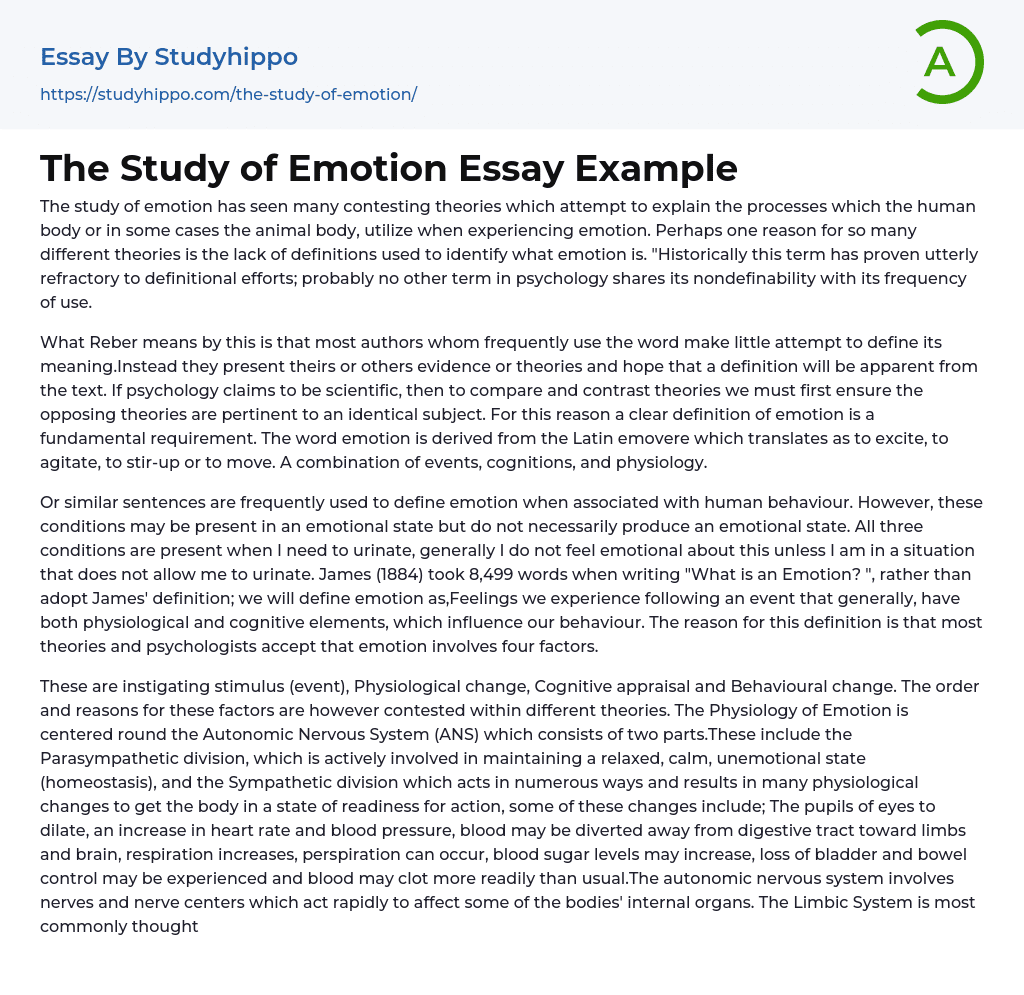 The Study of Emotion Essay Example