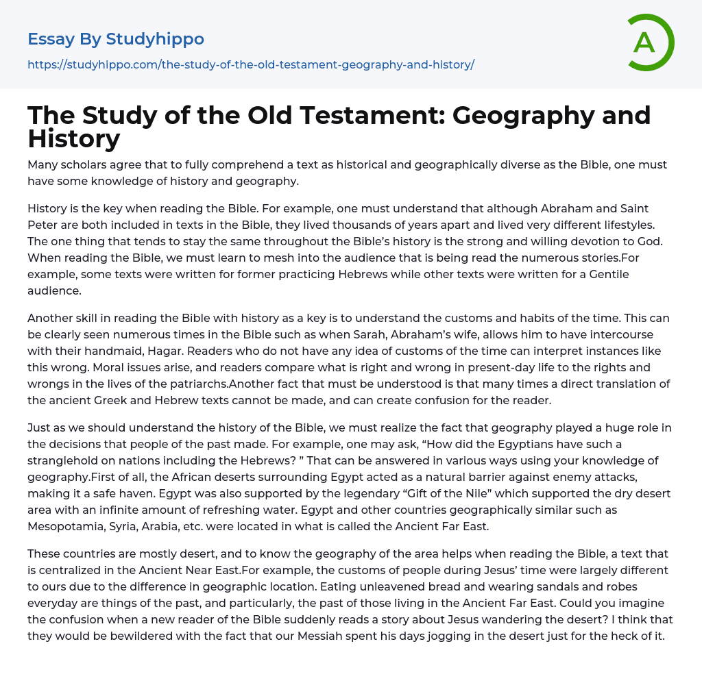 The Study of the Old Testament: Geography and History Essay Example