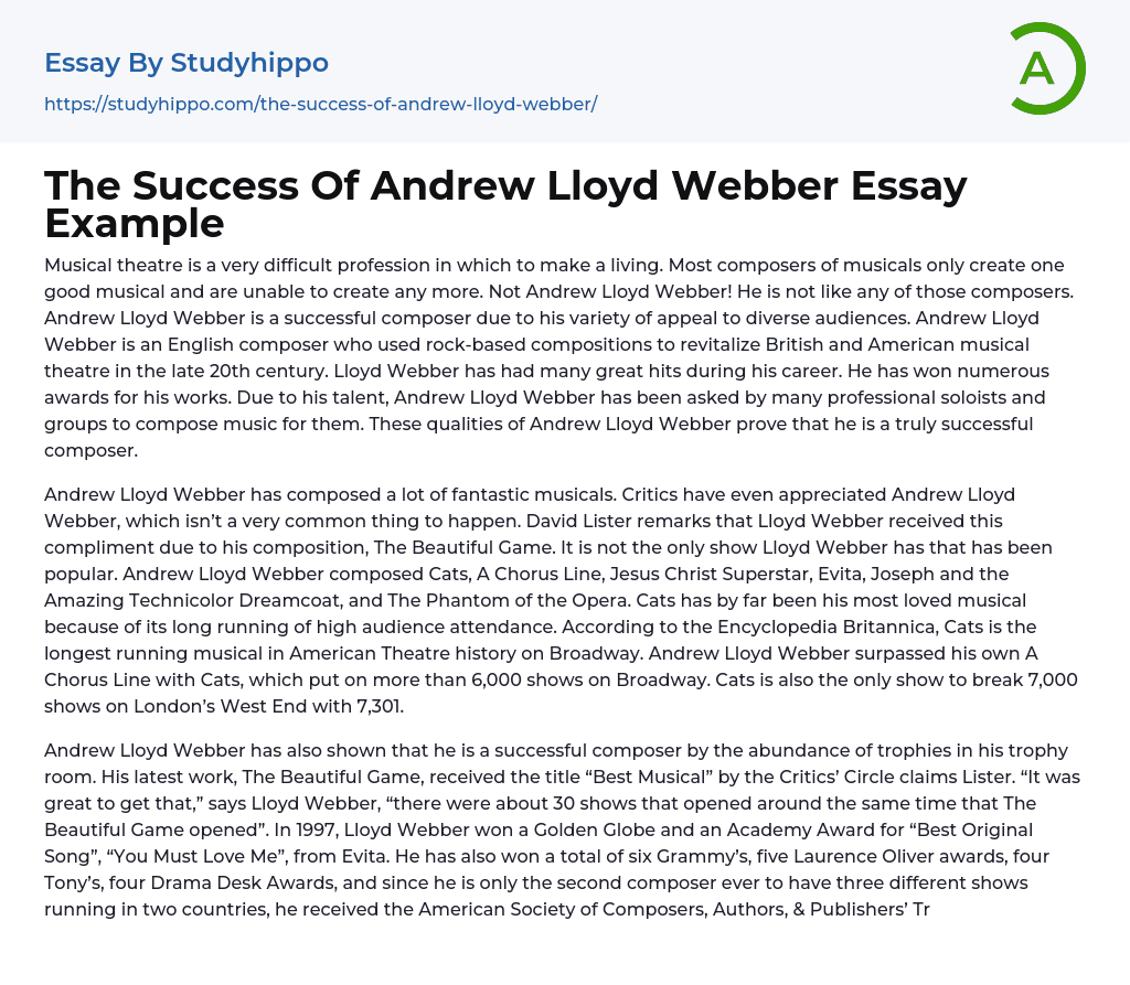 The Success Of Andrew Lloyd Webber Essay Example