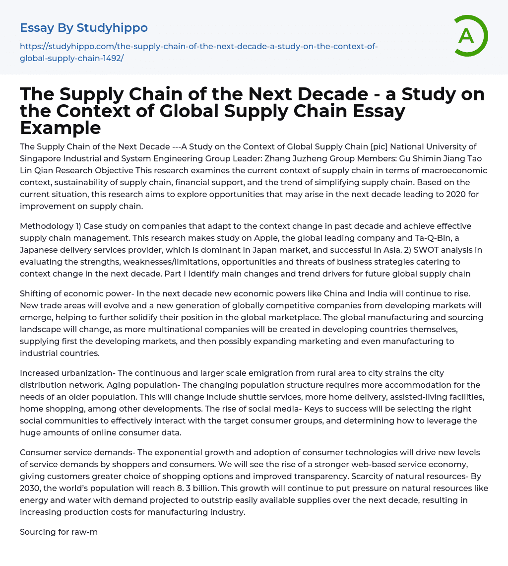 essay on logistics supply chain management