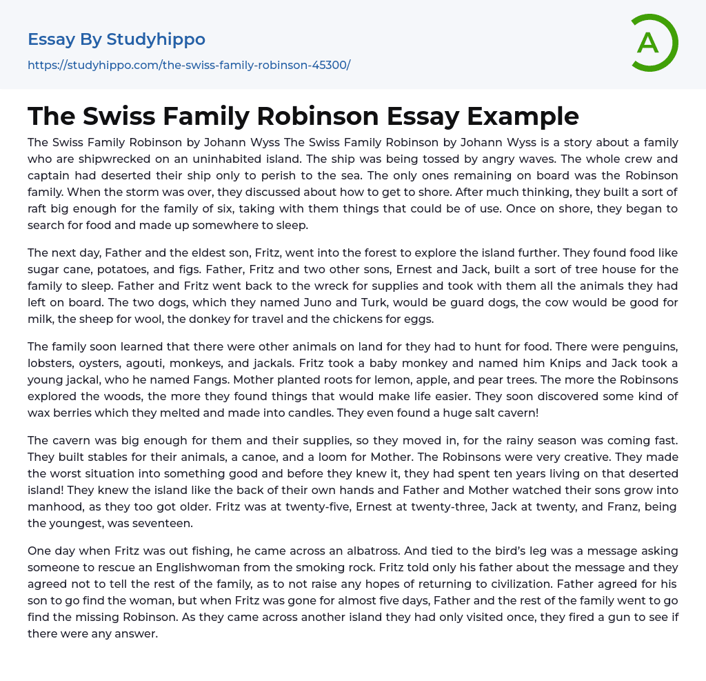 The Swiss Family Robinson Essay Example