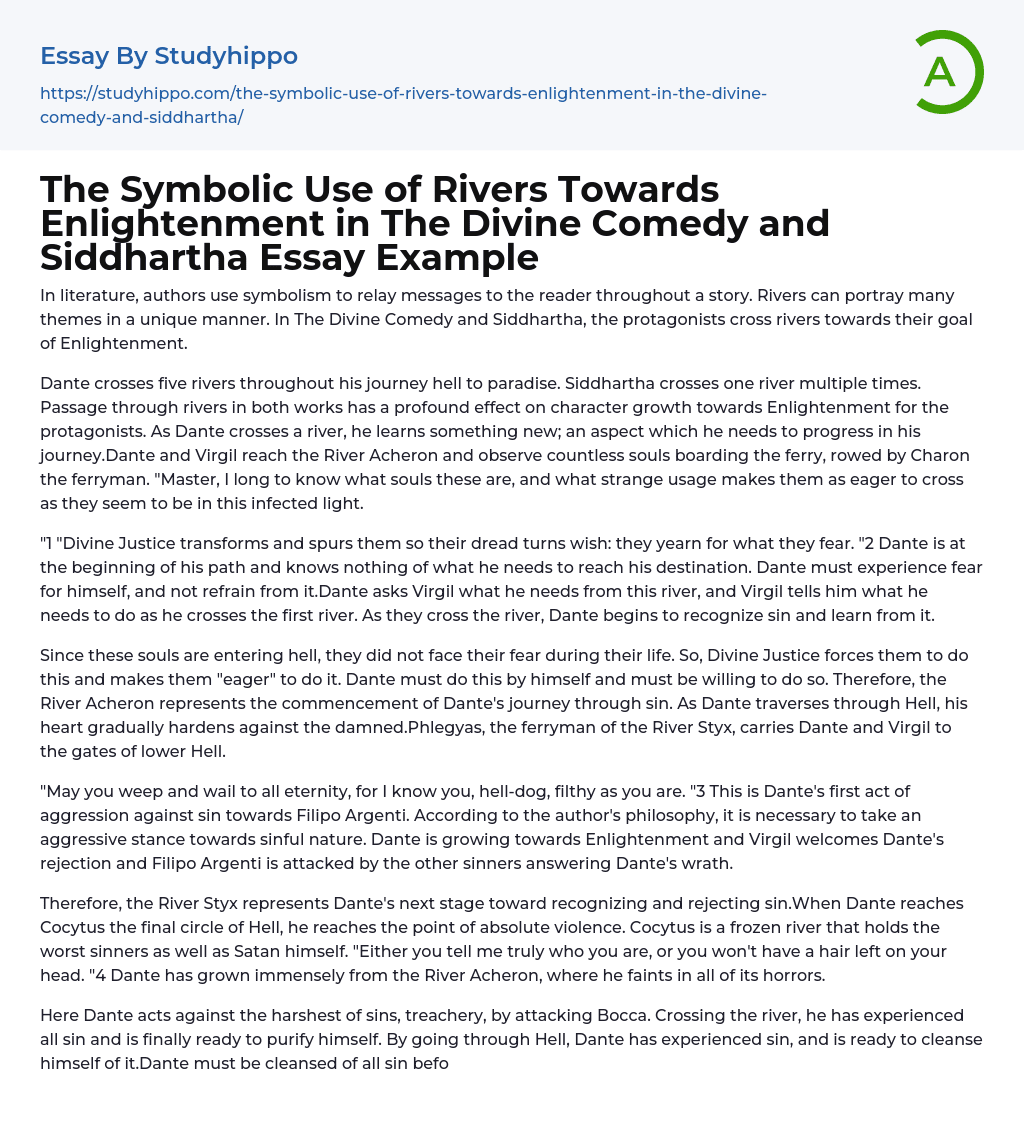 The Symbolic Use of Rivers Towards Enlightenment in The Divine Comedy and Siddhartha Essay Example