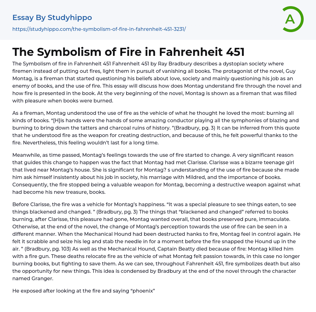 fahrenheit 451 fire symbolism essay