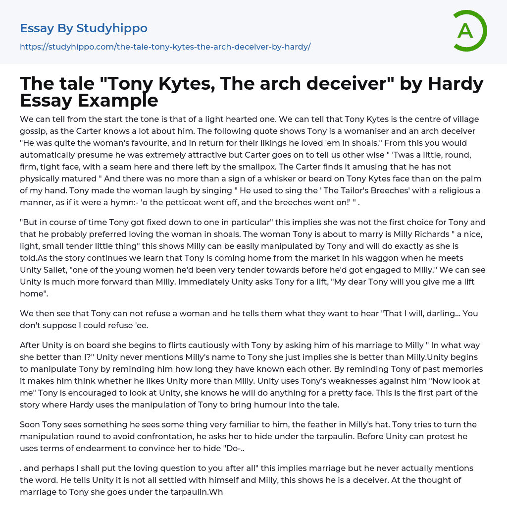 The tale “Tony Kytes, The arch deceiver” by Hardy Essay Example