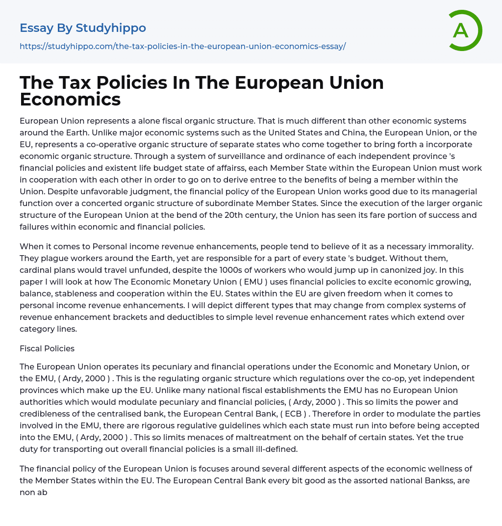 The Tax Policies In The European Union Economics Essay Example