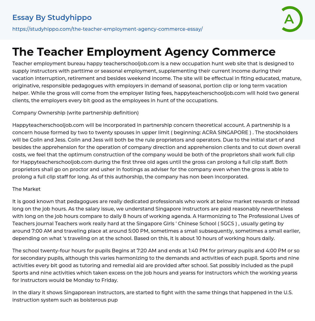 The Teacher Employment Agency Commerce Essay Example