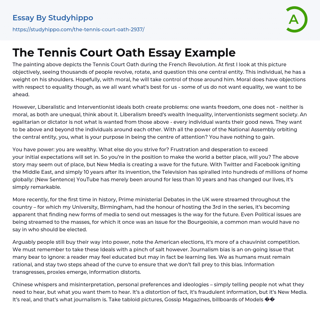 The Tennis Court Oath Essay Example StudyHippo com