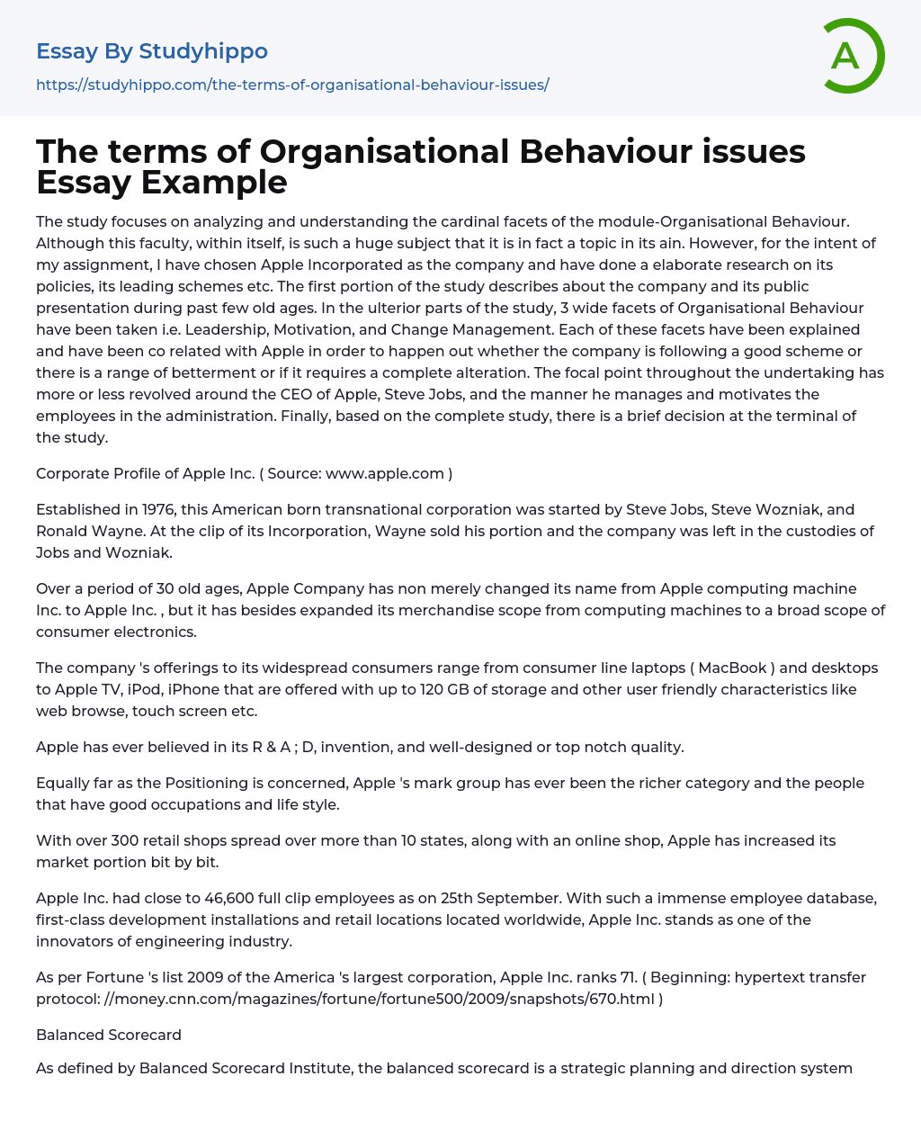 The terms of Organisational Behaviour issues Essay Example