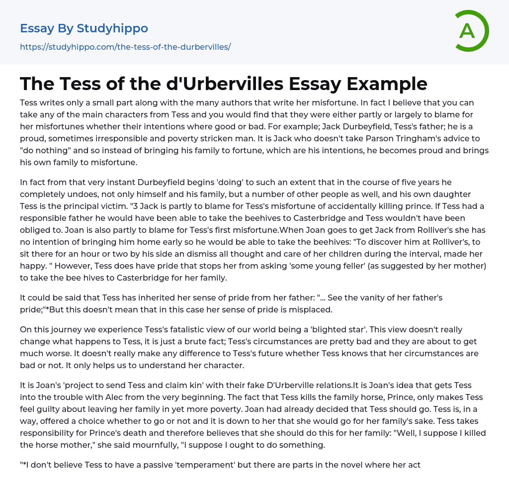The Tess of the d’Urbervilles Essay Example